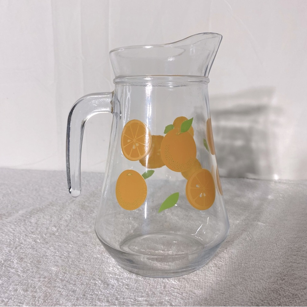 Vintage Kig Indonesia Oranges Print Glass Pitcher With Handle